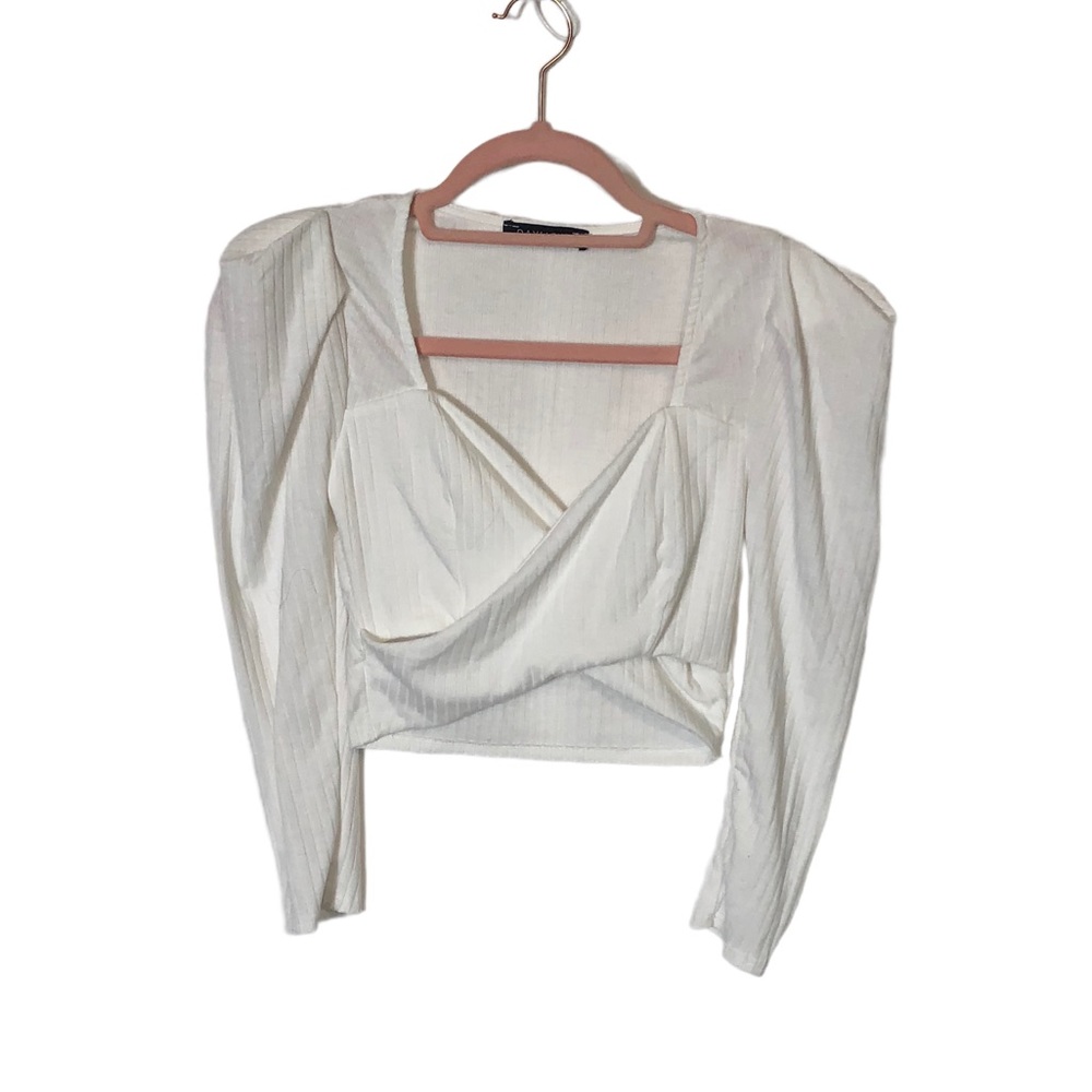 Daylight, Size S, cropped, surplice, top side rouching, puffy shoulders, NWOT